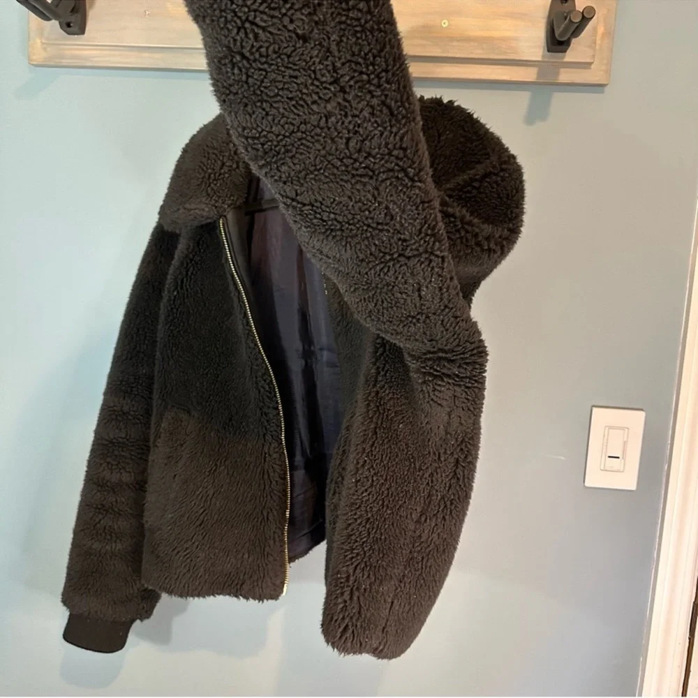 J. Crew Teddy Plush Fleece Bomber Jacket in Black - Picture 8 of 15